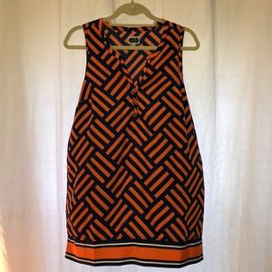Sleeveless orange & blue blouse